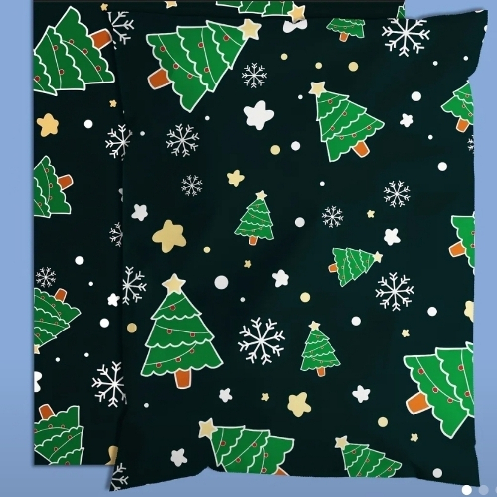Ten Christmas tree patterned 12 x 15.5 poly mailers